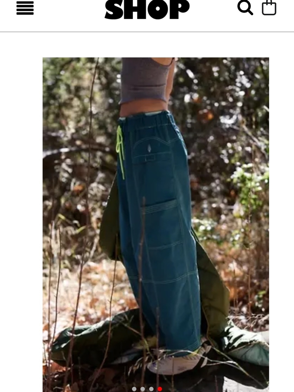 FP Movement by Free People Teal Wide-Leg Cargo Pants, IN THE WILD
